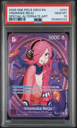 2026 ONE PIECE EB03-HEROINES EDITION SPECIAL ALTERNATE ART VINSMOKE REIJU PSA 10 - Image 1