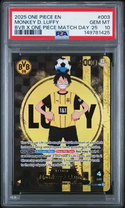 2025 ONE PIECE PROMOS BVB X ONE PIECE MATCH DAY 2025 #003 MONKEY D. LUFFY PSA 10 - Image 1