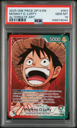 2025 ONE PIECE OP13-CARRYING ON HIS WILL ALTERNATE ART MONKEY D. LUFFY PSA 10 - Image 1