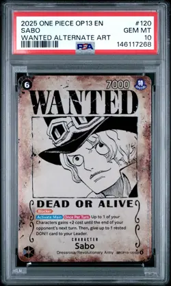 2025 ONE PIECE OP13-CARRYING ON HIS WILL WANTED ALTERNATE ART #120 SABO PSA 10 - Image 1