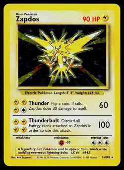 Pokemon Card - Zapdos Base Set 16/102 Holo Rare - Image 1