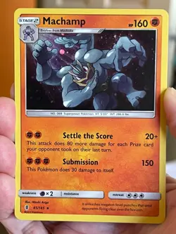 POKEMON MACHAMP 65/145 RARE COSMOS HOLOFOIL GUARDIANS RISING NM CARD - Image 1