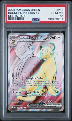 2025 POKEMON DRI EN-DESTINED RIVALS ULTRA RARE TEAM ROCKET'S PERSIAN EX PSA 10 - Image 1