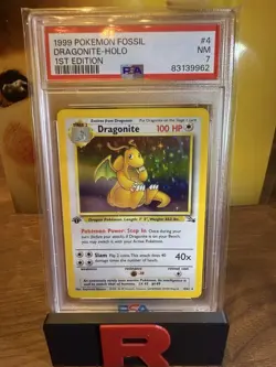 Pokemon Card Fossil Dragonite Holo First Edition #4/62 NM Condition - Image 1
