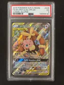 Pokemon Mega Lopunny & Jigglypuff GX Cosmic Eclipse Full Alt Art #226 PSA 5 - Image 1