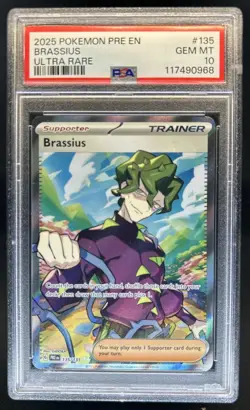 2025 Pokemon Prismatic Evolutions Brassius #135/131 PSA 10 - Image 1