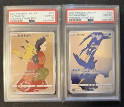 Pikachu 227/S-P, Cramorant 226/S-P Pokemon Japan Post Stamp Box Promo PSA 10 - Image 1