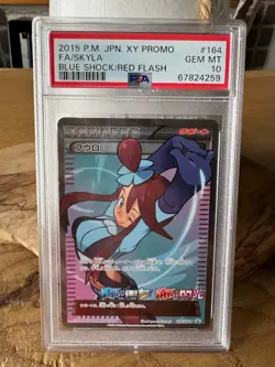 2015 Skyla Japanese Pokemon Trainer Blue Shock/Red Flash Promo 164/XY-P PSA 10 - Image 1