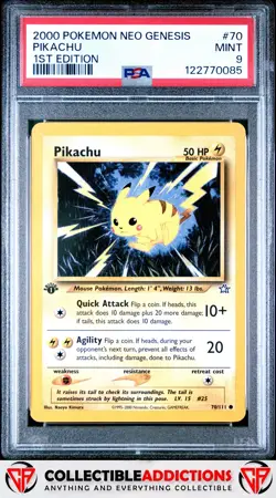 2000 Pokemon Neo Genesis 1st Edition #70 Pikachu 1st Edition PSA 9 - Image 1