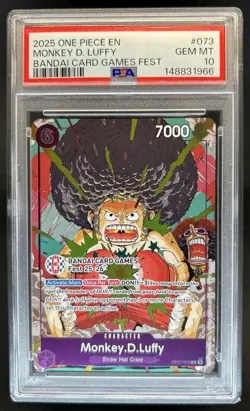 2025 One Piece Bandai Card Games Fest Monkey.D.Luffy Rare #OP07-073 PSA 10 - Image 1