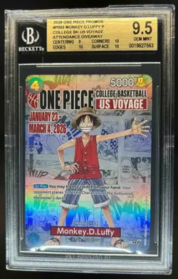 2026 One Piece Promos Monkey.D.Luffy College BK US Voyage Giveaway P-055 BGS 9.5 - Image 1