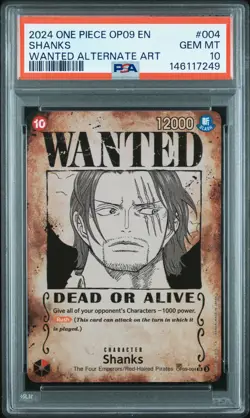 2024 ONE PIECE OP09-EMPERORS IN THE NEW WORLD WANTED ALTERNATE ART SHANKS PSA 10 - Image 1