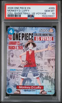 2026 ONE PIECE PROMOS COLLEGE BASKETBALL : US VOYAGE MONKEY D. LUFFY PSA 10 - Image 1