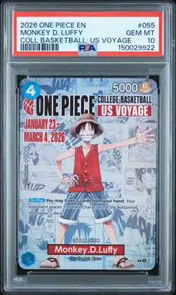 2026 ONE PIECE PROMOS COLLEGE BASKETBALL : US VOYAGE MONKEY D. LUFFY PSA 10 - Image 1