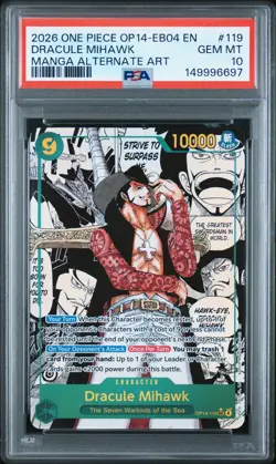 2026 ONE PIECE THE AZURE SEA'S SEVEN MANGA ALT ART #119 DRACULE MIHAWK PSA 10 - Image 1