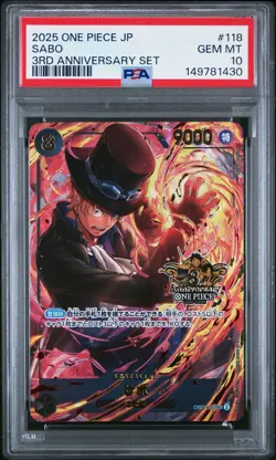 2025 ONE PIECE JAPANESE 3RD ANNIVERSARY SET #118 SABO PSA 10 - Image 1