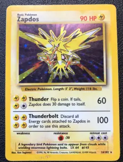 Zapdos Pokemon Holo 16/102 CCG TCG Gaming RARE!! Holofoil Trading Game Card - Image 1