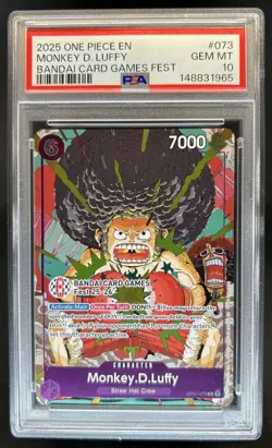 2025 One Piece Bandai Card Games Fest Monkey.D.Luffy Rare #OP07-073 PSA 10 - Image 1
