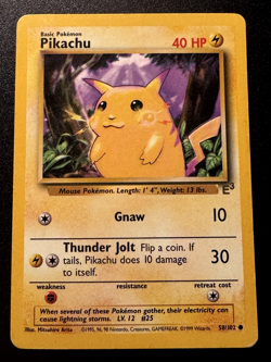 E3 Stamped Pikachu 58/102 Base Set Yellow Cheeks Pokemon Card Rare HP - Image 1