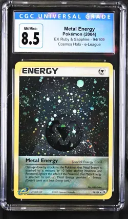 2004 Pokemon EX Ruby Metal Energy Cosmos Holo e-League 94/109 CGC 8.5 Swirl - Image 1