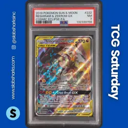 2019 POKEMON SUN & MOON COSMIC ECLIPSE #222/236 RESHIRAM ZEKROM TAG TEAM PSA 7 - Image 1