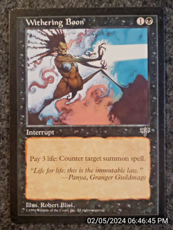 Withering Boon Mirage NM Black Uncommon MAGIC THE GATHERING MTG CARD (DS3D1D3) - Image 1
