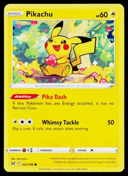 Pikachu 052/196 Common Lost Origin Pokemon Near Mint - Image 1