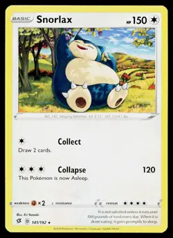 Snorlax 141/192 Rare Rebel Clash Pokemon Near Mint - Image 1