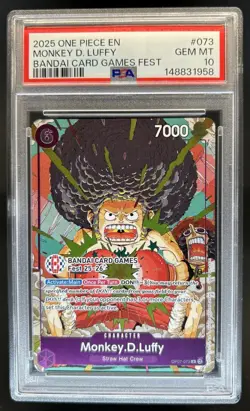 2025 One Piece Bandai Card Games Fest Monkey.D.Luffy Rare #OP07-073 PSA 10 - Image 1