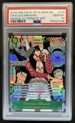 2026 One Piece Dracule Mihawk Secret Rare Alt Manga Art #OP14-119 PSA 10 - Image 1