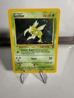 Pokemon TCG Scyther Base Set 2 Holo Unlimited Rare Card 17/130 LP - Image 1