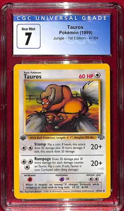 CGC 7 1999 Pokemon Jungle 1st Edition Tauros #47 - Image 1