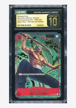 One Piece CGC 10 PRISTINE Roronoa Zoro SR Promo 2024 OP01-025 1ST Anniv. Chinese - Image 1