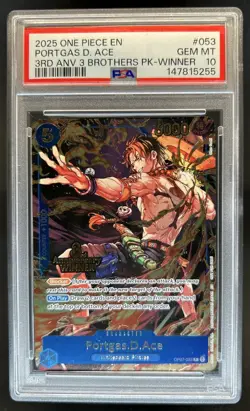 2025 One Piece 3rd Ann Tournament Portgas D. Ace Promos #OP07-053 PSA 10 - Image 1