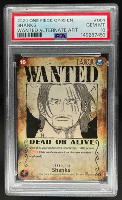 2024 One Piece New World Shanks Super Rare Wanted Alt Art #OP09-004 PSA 10 - Image 1