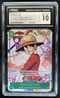 2025 One Piece Monkey D. Luffy Secret Rare Alt Art Parallel #118 CGC 10 GEM MINT - Image 1