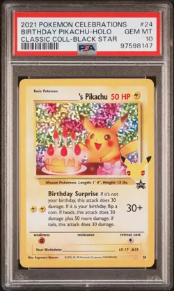 [PSA 10] Birthday Pikachu #24 Celebrations Classic Collection Pokemon English - Image 1