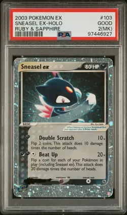 PSA 2 MK Sneasel EX Ruby & Sapphire Ultra Rare Holo #103 Pokemon 2003 E Reader - Image 1