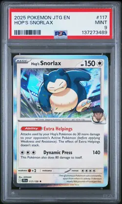 2025 POKEMON JTG EN-JOURNEY TOGETHER #117 HOP'S SNORLAX PSA 9 - Image 1