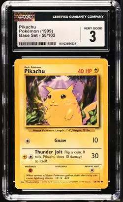 Pikachu 58/102 Pokemon 1999 Base Set Regular Yellow Cheeks CGC 3 Slab #58 - Image 1