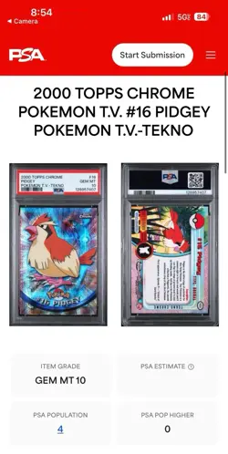 2000 Topps Chrome Pokemon Pidgey Tekno PSA 10 Pop 4 Rare #16 Series 1 - Image 3