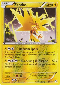 Slightly Played, English - 1 x Pokemon Zapdos - 46/113 - Holo Rare - Reverse Hol - Image 1