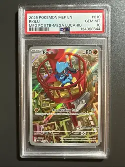 2025 POKEMON MEGA EVOLUTION POKEMON CENTER ETB PROMO #010 RIOLU PSA 10 POP 57 - Image 1