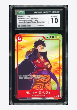 One Piece CGC 10 GEM MINT Monkey D Luffy Promo 2023 P-001 7-11 Campaign Japanese - Image 1