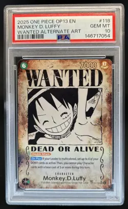 2025 One Piece Monkey D. Luffy Secret Rare Alt Art #OP13-118 PSA 10 - Image 1