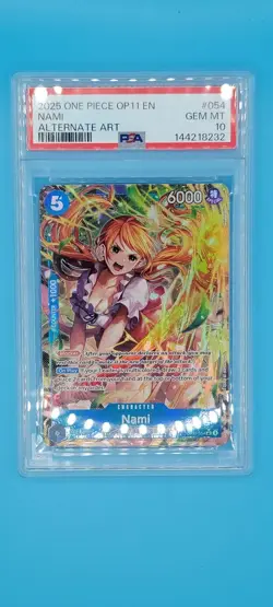 2025 ONE PIECE OP11-A FIST OF DIVINE SPEED ALTERNATE ART #054 NAMI PSA 10 - Image 1