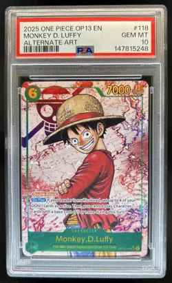 2025 One Piece Monkey D. Luffy Alt Art #OP13-118 PSA 10 GEM MINT - Image 1