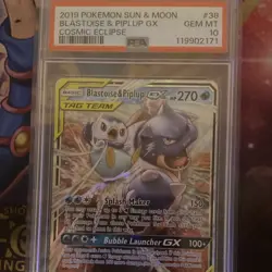 Pokemon Cosmic Eclipse Blastoise & Piplup GX 38/236 Ultra Rare Holo PSA 10 - Image 2