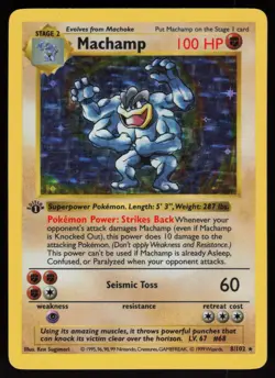 Machamp 8/102 Shadowless Holo Rare 1st Edition Holofoil Pokemon - Image 1