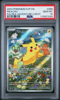 2024 POKEMON SVP EN-SV BLACK STAR PROMO PALDEA ADVENTURE CHEST PIKACHU PSA 10 - Image 1